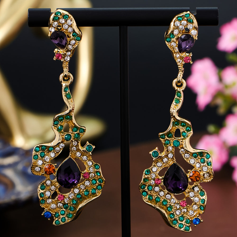 Unique Colorful Rhinestone Leaf Design Earrings