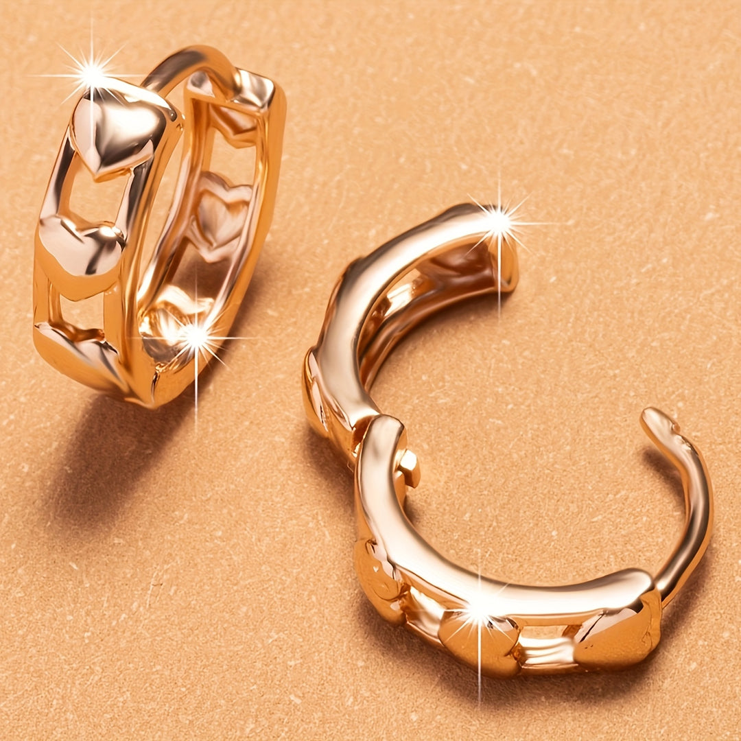 Elegant Rose Gold Heart Hoop Earrings