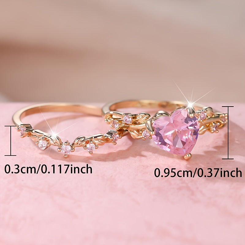 Elegant Heart Zirconia Ring Set