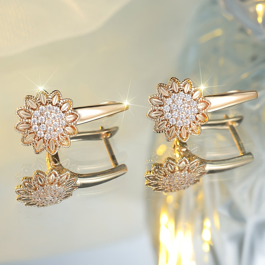 Elegant Floral Zirconia Hoop Earrings