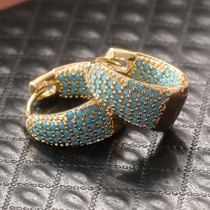 Elegant Turquoise Studded Hoop Earrings