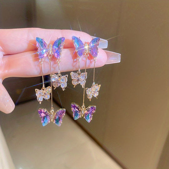 Iridescent Butterfly Tassel Earrings