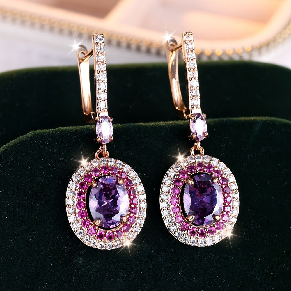 Purple Cubic Zirconia Drop Earrings