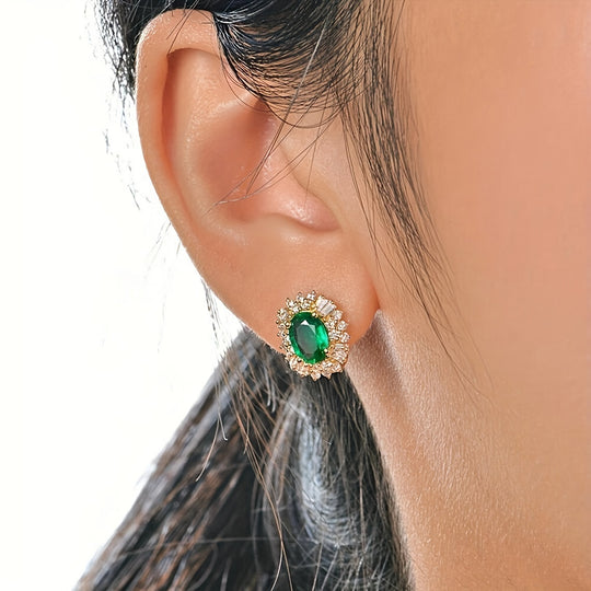 Shiny Green Gem Copper Hoop Earrings