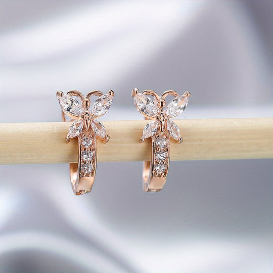 Colorful Butterfly Zirconia Hoop Earrings