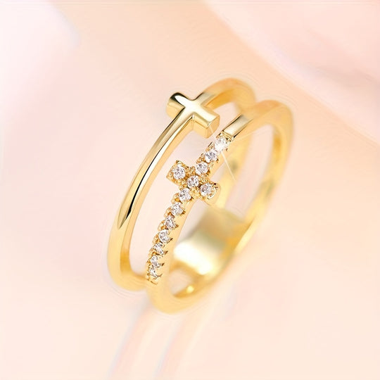 Elegant Double Cross Design Ring