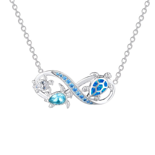 Three Turtle Opal Infinity Pendant Necklace