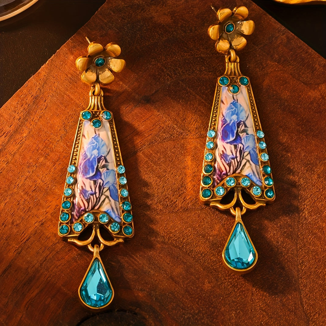 Vintage Enamel Earrings with Blue Gemstones