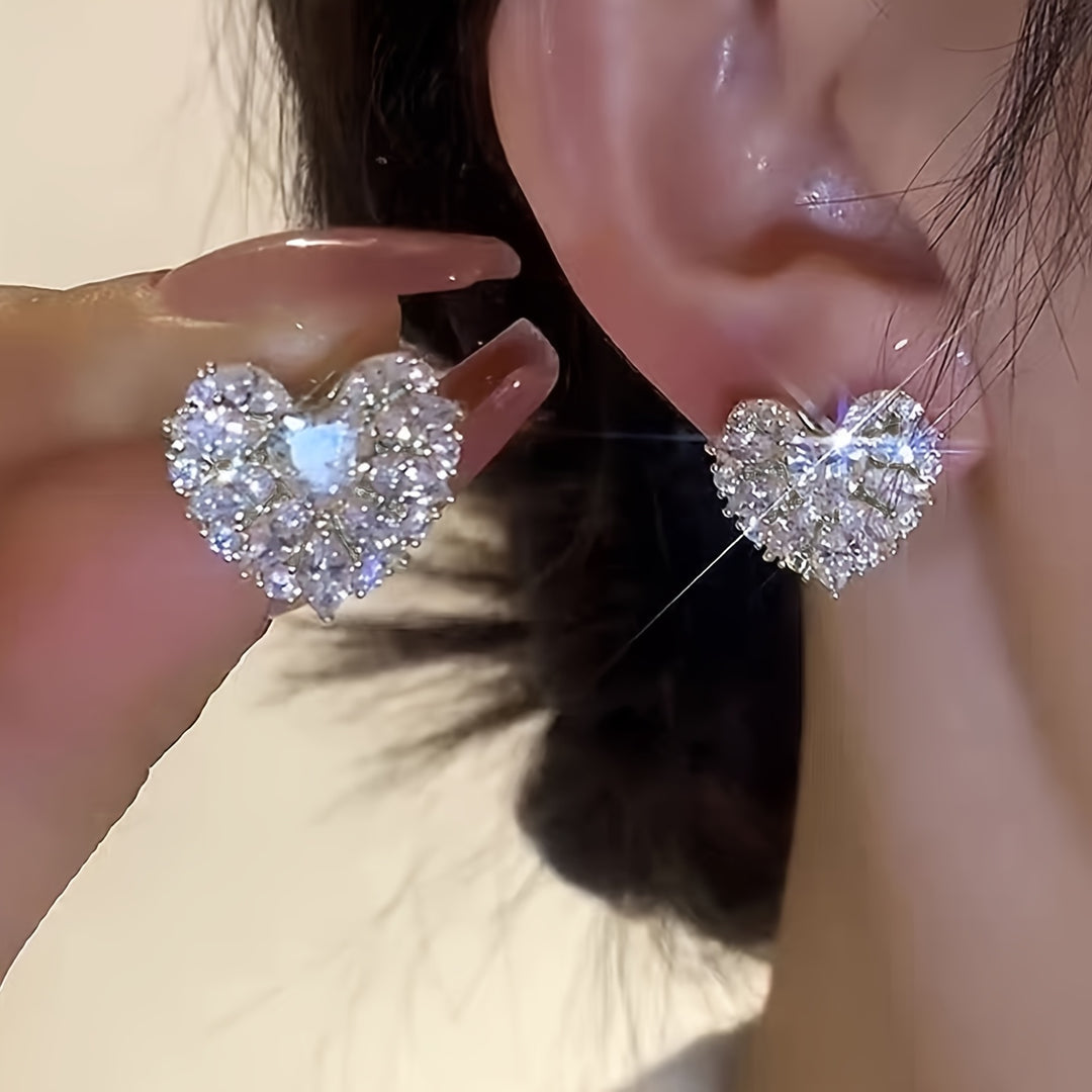 Elegant Heart-Shaped Glass Inlay Earrings