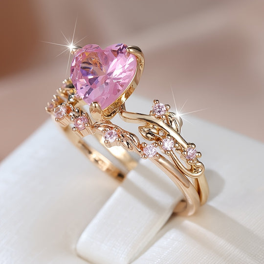 Elegant Heart Zirconia Ring Set