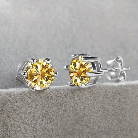 Sparkling Yellow Moissanite Stud Earrings
