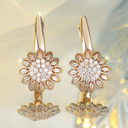 Elegant Floral Zirconia Hoop Earrings