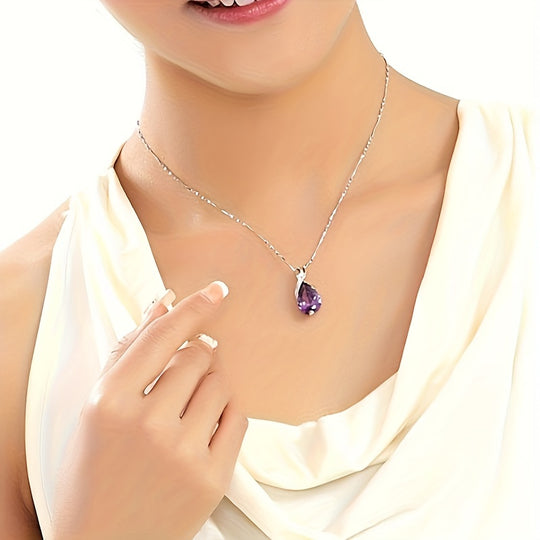 Elegant Teardrop Amethyst Pendant Necklace