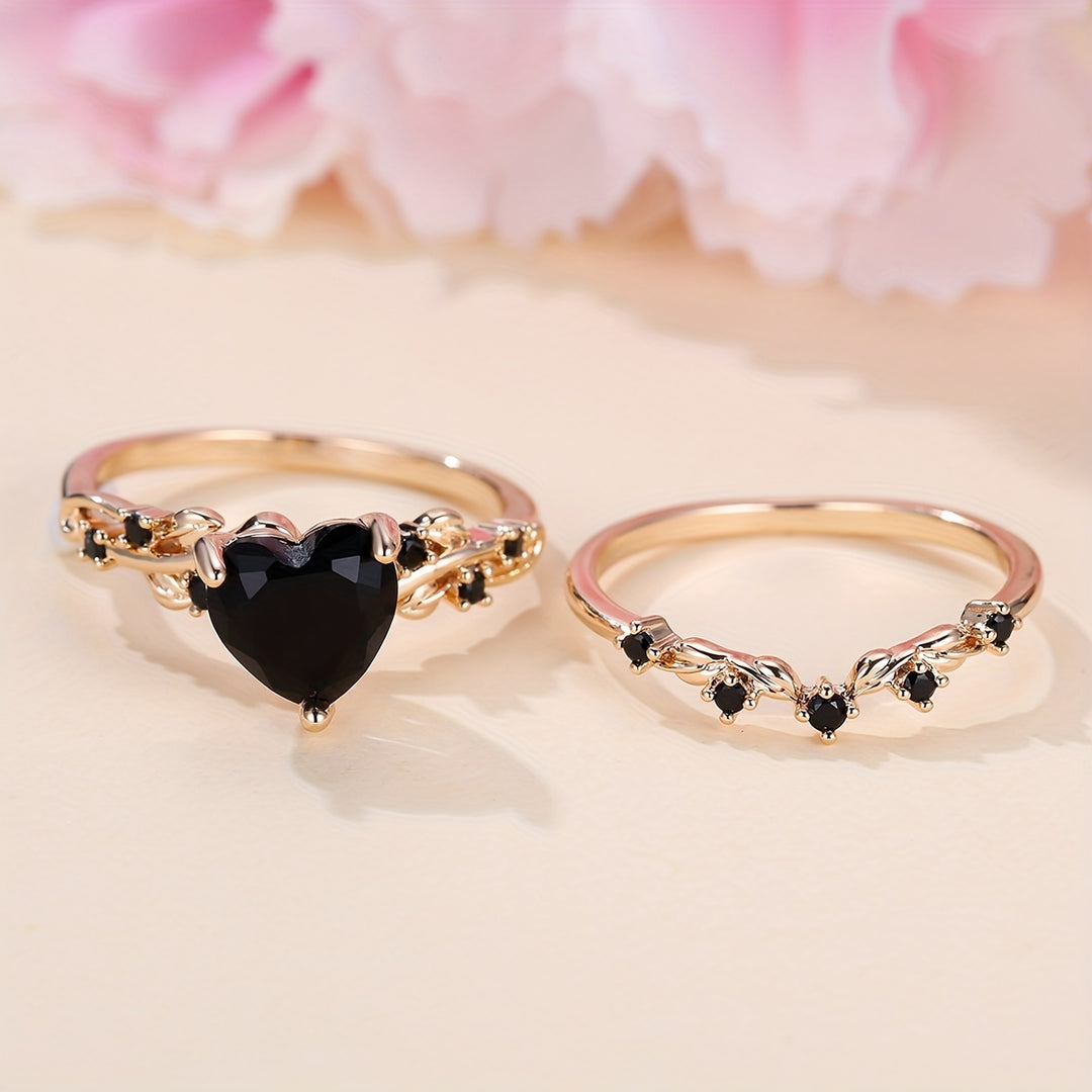 Luxurious Black Heart Cubic Zirconia Ring