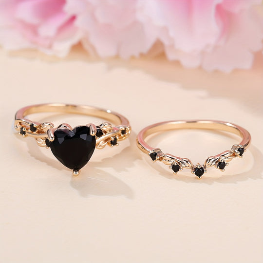 Luxurious Black Heart Cubic Zirconia Ring