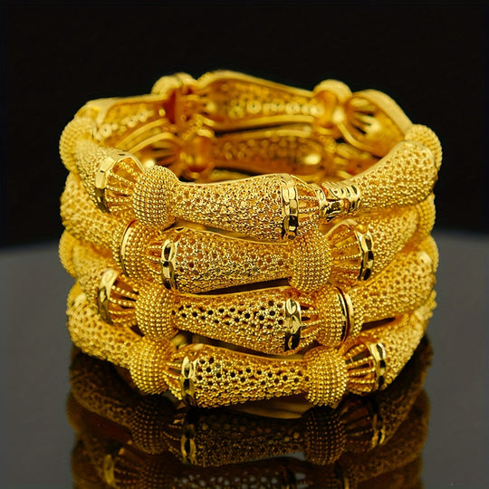24K Gold Plated Hollow Leaf Bangle Set