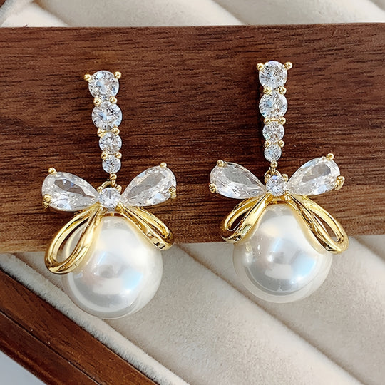 Luxury Imitation Pearl Bow Earrings