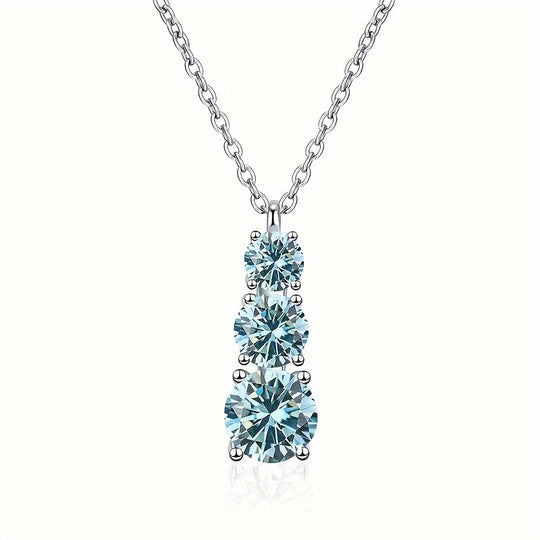 Full Moissanite Pendant Silver Necklace