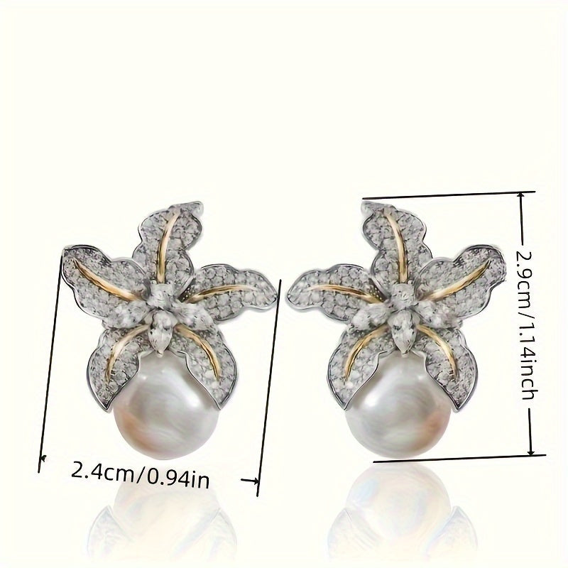 Elegant Two-Tone Zirconia Flower Earrings