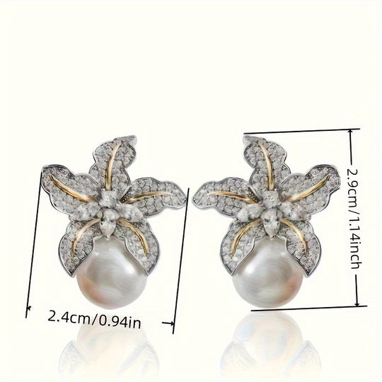 Elegant Two-Tone Zirconia Flower Earrings