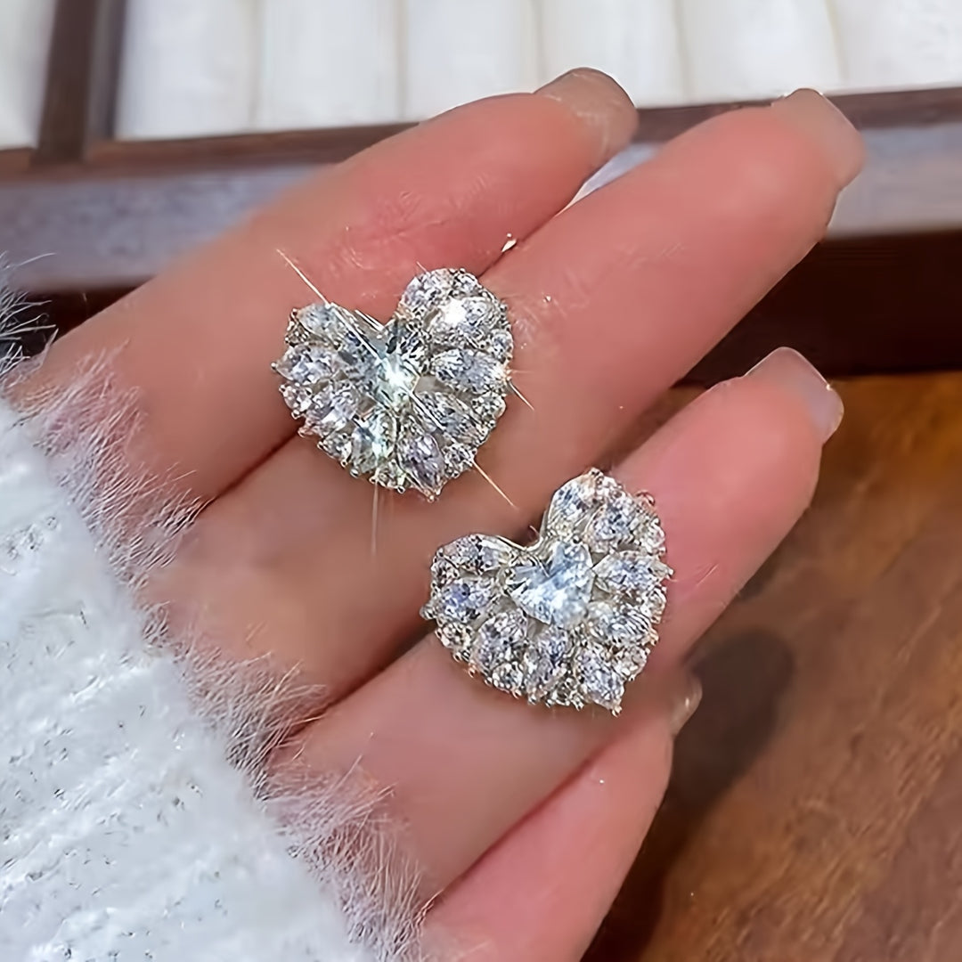 Elegant Heart-Shaped Glass Inlay Earrings