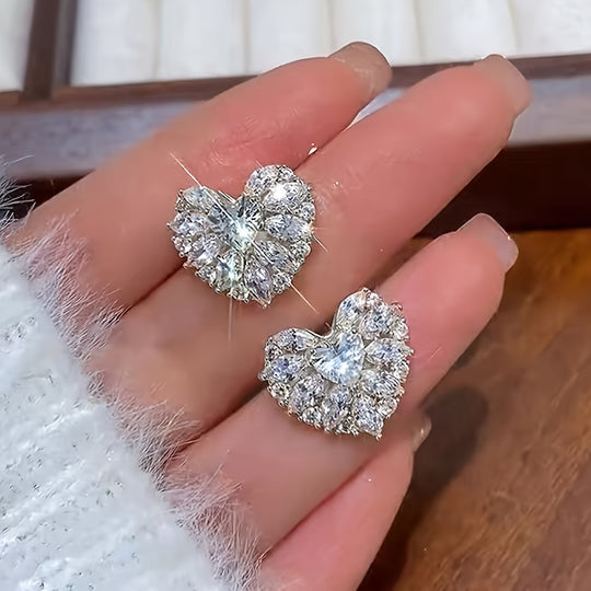 Elegant Heart-Shaped Glass Inlay Earrings