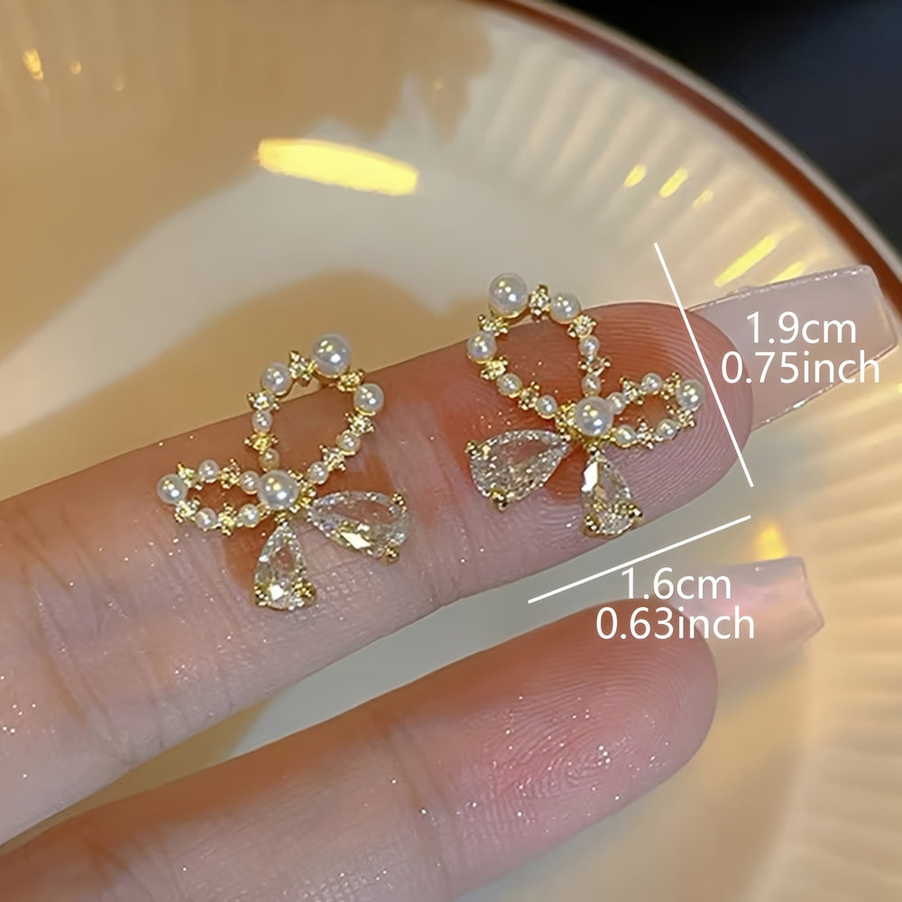 French Bow Design Glass Inlaid Earrings