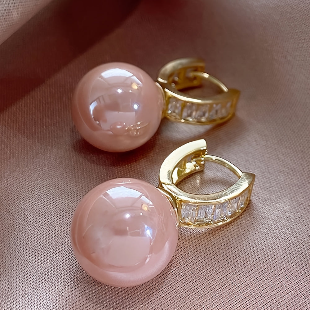 Pink Faux Pearl Hoop Earrings