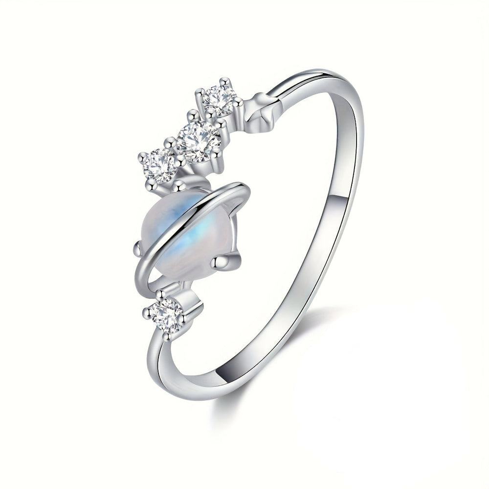 Silver Moonstone Zirconia Ring