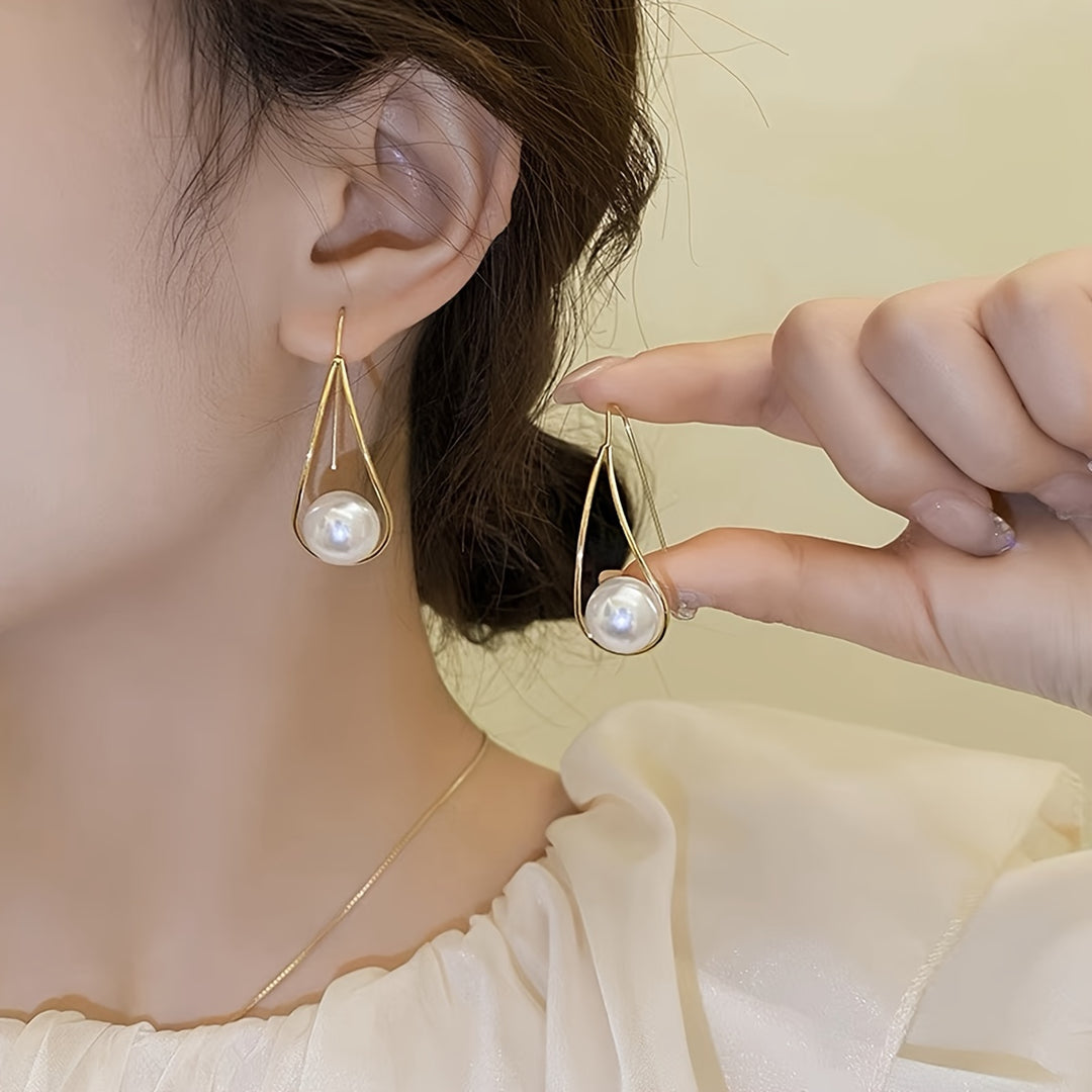 Water Drop Imitation Pearl Hoop Earrings
