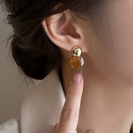 3 Pairs Elegant Brown Resin Earrings Set