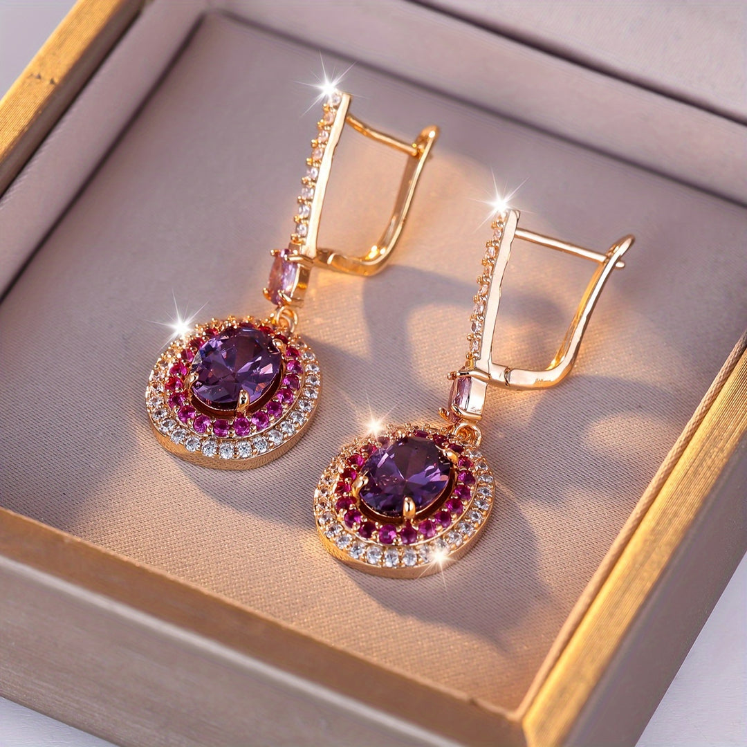 Purple Cubic Zirconia Drop Earrings
