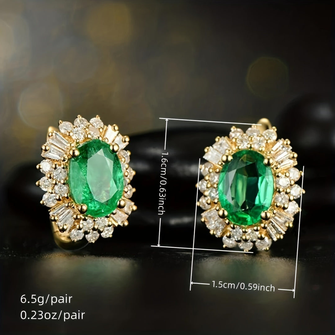 Shiny Green Gem Copper Hoop Earrings