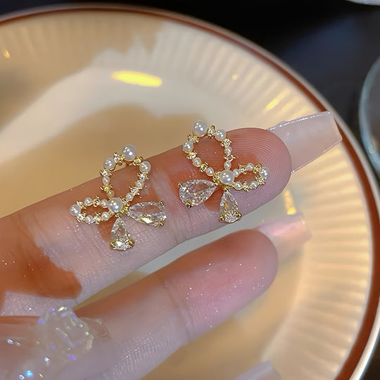 French Bow Design Glass Inlaid Earrings