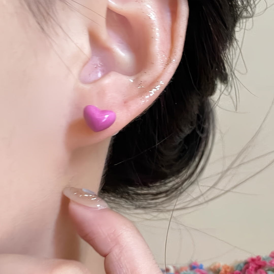 Elegant Pink Heart & Pearl Stud Earrings