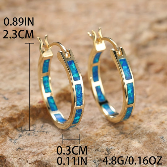 Vintage Boho Opal Hoop Earrings