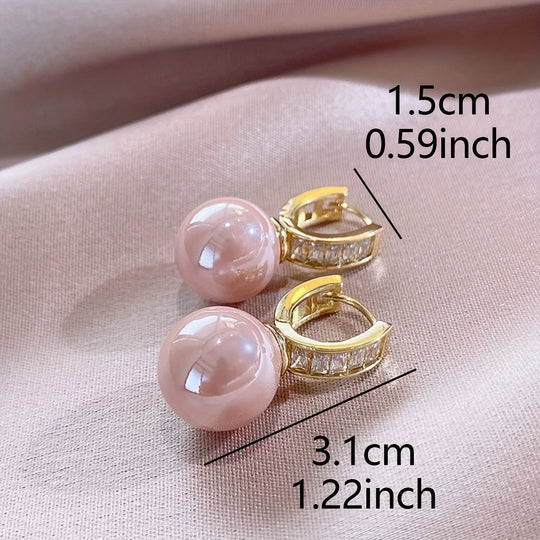 Pink Faux Pearl Hoop Earrings