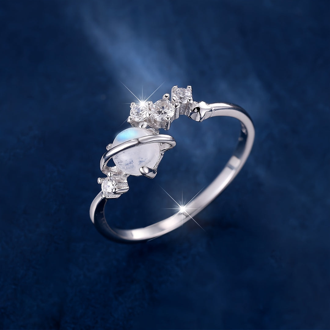 Silver Moonstone Zirconia Ring