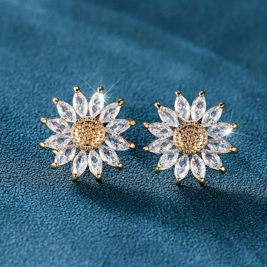 Elegant Cubic Zirconia Sunflower Earrings