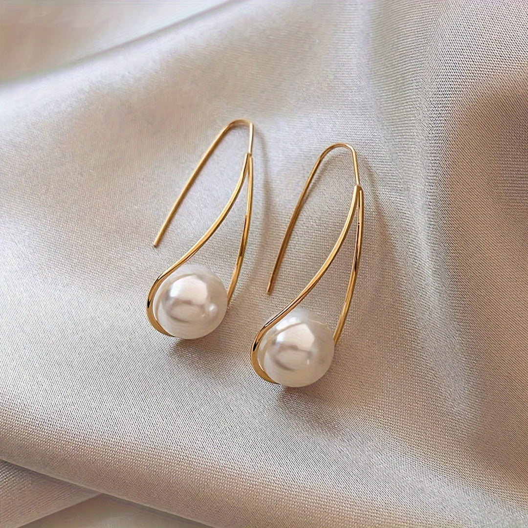 Water Drop Imitation Pearl Hoop Earrings