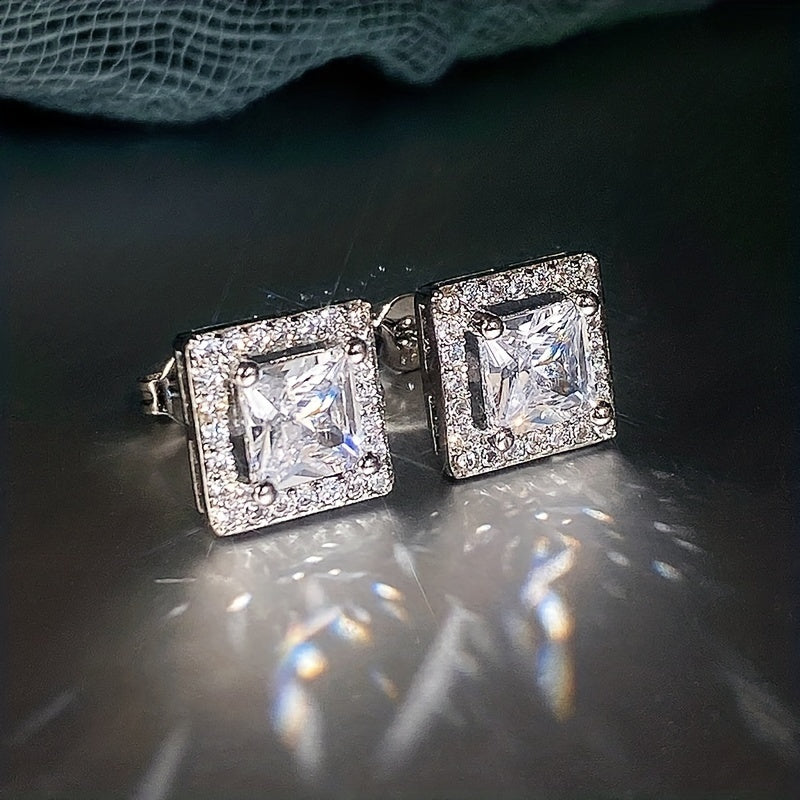 Modern Square Zirconia Stud Earrings