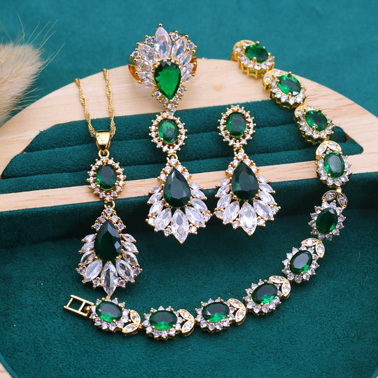 Elegant Green Cubic Zirconia Jewelry Set