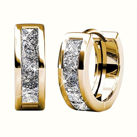 Simple Sparkling Zirconia Hoop Earrings
