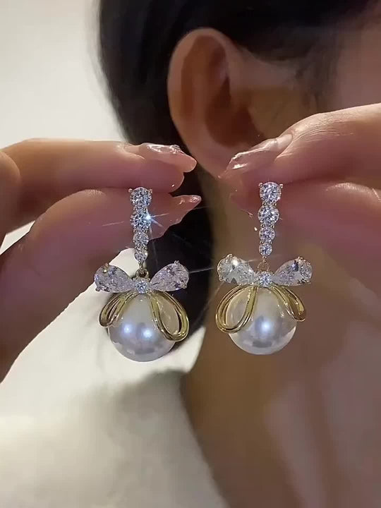 Luxury Imitation Pearl Bow Earrings