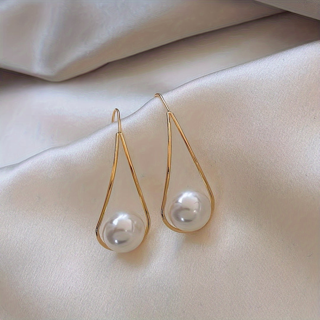 Water Drop Imitation Pearl Hoop Earrings