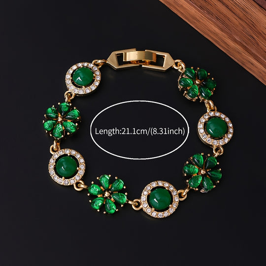 Luxury Floral Green Stone Bracelet