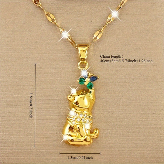 Butterfly Bear Gemstone Pendant Necklace