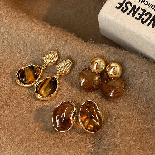 3 Pairs Elegant Brown Resin Earrings Set