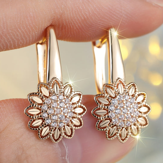 Elegant Floral Zirconia Hoop Earrings