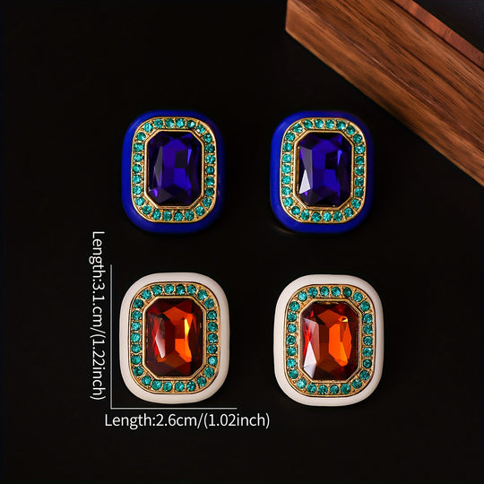 Fashionable Square Enamel Rhinestone Earrings